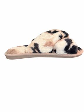 Fadivo Leopard Print Faux Fur Cross Band Slide Slippers Size 38-39 NWT